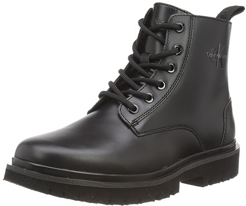 Calvin Klein Jeans Stivali Mezza Gamba Donna Eva Mid Lace Up Boot Pelle, Nero (Triple Black), 39 EU