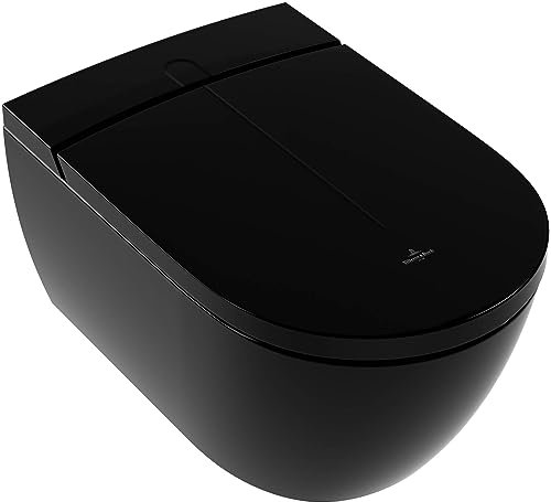 Villeroy & Boch ViClean, Dusch-WC spülrandlos mit WC-Sitz, DirectFlush, 385x 595 mm, V0E100; Farbe: Glossy Black CeramicPlus