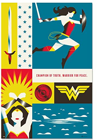 Grupo Erik: Poster Wonder Woman - 100º Anniversario Warner Bros | Poster da parete Wonder Woman, 61 x 91,5 cm, Poster da muro con carta lucida e incorniciabile, Wonder Woman Gadget
