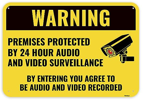 1 x Videoüberwachungsschild, 25,4 x 17,8 cm – Aluminium – Eigentum geschützt unter Video- und Audioüberwachung Warnschild – You are Being Recorded Camera Monitor Schild Metall
