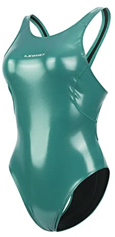 LEOHEX Kristall Diamant Starlight Einteiliger Badeanzug Glänzend Wetlook Enamel Bademode Slim Bodysuit Monokini Swimsuit(M,Grün)