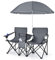 COSTWAY Chaise de Camping Pliante, Fauteuil de Jardin 2 Places avec Glacière, Porte-gobelet, Parasol, Sac,152x52x85CM, Charge Max 113 KG, pour Randonnée, Plage, Pêche (Gris, 2 Places)