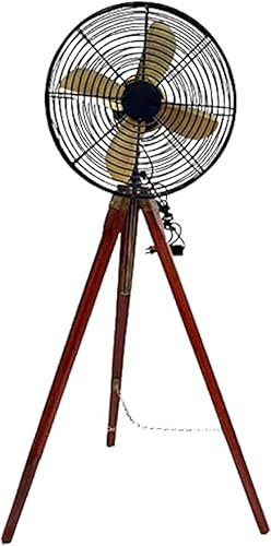 Antique Black Tripod Electric Fan With Tripod Wooden Stand. Vintage Look Tripod Floor Fan For Home Bedroom, Home, Office & Hotels Decorations.