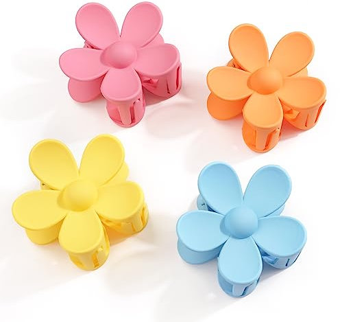 JOYOYO 4 pièces Pince Cheveux Fleur Pinces à cheveux de taille moyenne pour femmes filles, Couleur vive pince fleur cheveux pour femmes 7.4 cm