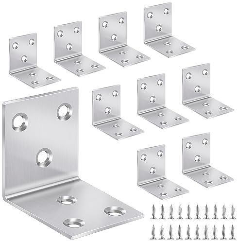 Yeepeo 10 Stück Winkelverbinder 40×40×40mm, Edelstahl Winkel Metallwinkel 90 Grad L Form Möbelwinkel Edelstahlwinkel Lochwinkel Mit 60 Schraube für Holz Möbel Wand Tabelle Stuhl