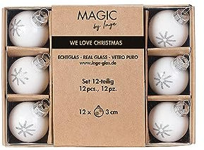 Weihnachtskugeln Glas 3cm x 12 Stück in Kartonbox Christbaumkugeln weiß - Just White