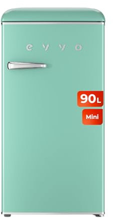 EVVO Nevera Pequeña Retro, 90 litros de Capacidad, Diseño Vintage, Bajo Consumo, Silenciosa, Control de Temperatura, Organizador de Espacios, Frigorífico Mini F25 Retro Color Verde Pastel