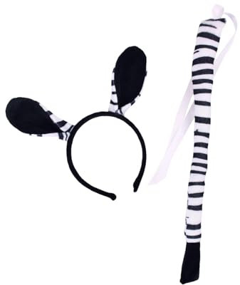 Dickly Zebra-Ohren und Schwanz-Haarreifen für Kinder, Cosplay-Requisiten, Tier-Stirnband für Abschlussball, Halloween, Karneval, Mottoparty