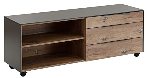 Home4You Rollcontainer - Zinneiche Dekor - Anthrazit - Metallgestell - 159 x 47 cm - mit 3 Schubladen