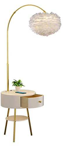 Rieort Luxe Lampadaire Lampadaire 2 en 1 avec Table et Table de Chevet de Charge sans Fil Lampes sur Pied Lampe de Poteau Chambre lampadaire Lampe Haute grâce