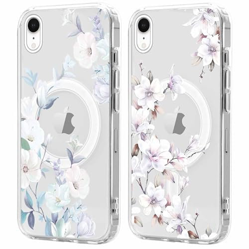 Xylota 2 Stück Magnetisch Hülle für iPhone XR 6.1'' [Kompatibel mit MagSafe], Aesthetic Blumen Muster Mädchen Design Klare Handyhülle, TPU Stoßfeste Transparent Schutzhülle für iPhone XR