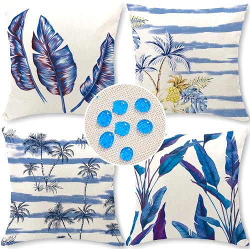 wtisan Kissenbezug 45 x 45 cm Dekorative 4er Set Wasserfest Outdoor Kissen Gartenkissen Wetterfest Atmungsaktiv Tropische Pflanzen Kissenbezug Gartendeko für Draußen Heim Sofa Garten…
