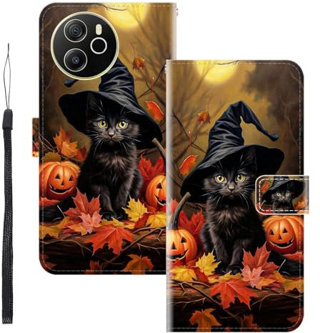 WUACYEAMING für Blackview Shark 8 Hülle Premium PU Leder Flip Klappbare Stoßfeste Magnetische Schutzhülle Tasche mit Kartenfach Geld Slot Ständer Kürbis Katze