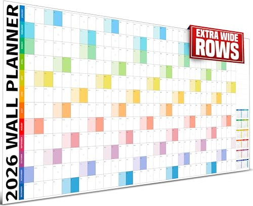 Wandplaner 2025 – extra breiter 91,4 x 38,1 cm farbiger Ganzjahreswandkalender 2025 – 12-Monatsplaner 2025, Jahresplaner, Wandkalender, personalisierter Kalender 2025, gefaltete Reihen