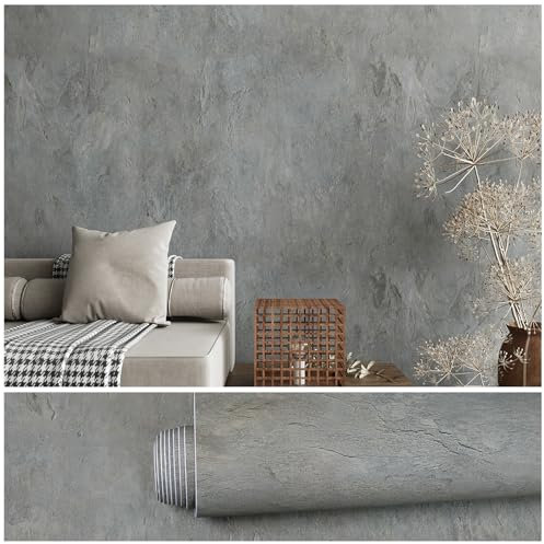 VEELIKE Tapete Betonoptik Grau Fototapete Betonoptik Wand Schiefergrau Selbstklebende Tapete Vintage 40cm × 300cm Wandtapete Industrial Klebetapete für Schlafzimmer Wohnzimmer Badezimmer Abnehmbare