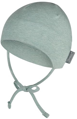Sterntaler OCS Beanie Melange – Unisex Baby Mütze mit angeschnittenen Ohrenklappen & Bindeband – aus Melange-Singlejersey (Bio), doppellagig – Übergangsmütze ab Geburt – steingrün, Gr. 47