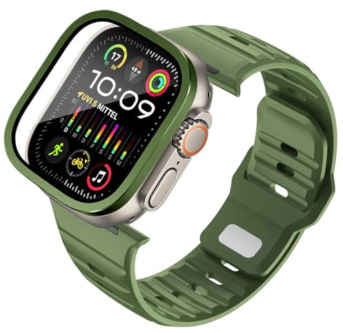 Funda Protectora & Correas para Apple Watch Ultra 2 49mm, Correas de Repuesto & Protector de Pantalla de Aleación de Aluminio Sensible al Tacto,Compatible con Apple Watch Series Ultra 1 Ultra 2