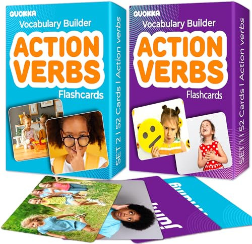 QUOKKA 104 Action Verbs Flash Cards for Speech Therapy Materials ESL Teaching – Educational Vocabulary Builder with Realistic Images for Kids Adults – Picture Cards for Speech and Cognitive Learning