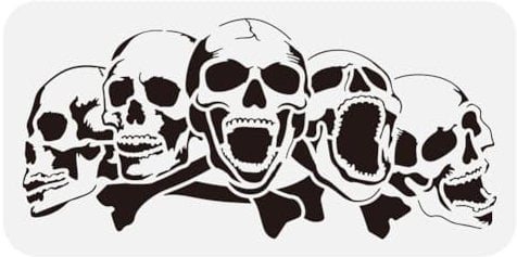 FINGERINSPIRE Große Schablone Mit Fünf Totenköpfen 15x30cm Furchterregende Totenkopf Schablonen Gruselige Skelett Dekorationsschablone Totenkopf Thema Horror Vorlagen Für Wand Stoff Fliesen Boden