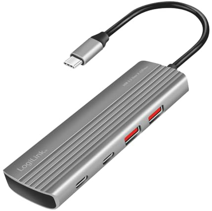 LogiLink UA0414 - Ultra-Slim USB 3.2 Gen2 Hub, 2X USB-A, 5X USB-C, mit PD (Power Delivery), 100 W, Space Grau