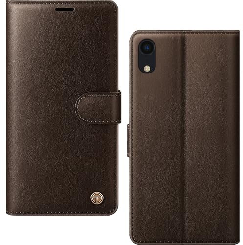 AIMOYU for iPhone XR Case, Flip Wallet Leather Phone Case with [4 Card Slots] [Kickstand] [RFID Blocking] Magnetic Protective Shockproof Cover for iPhone XR Phone Case - Brown