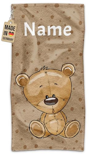 PR Print Royal Kinder-Handtuch mit Name personalisiert - Bär - Geschenk für Jungen & Mädchen, Tier Geschenke, Kindertag, Schwimmunterricht | Handtuch Personalisieren 100 x 50 cm