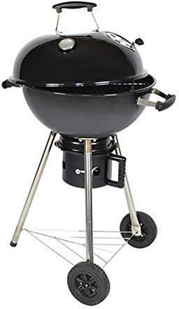 Rundgrill Holzkohlegrill BBQ Mobiler Grill Tragbarer Gartengrill, Edelstahlgrillrost, verchromter Stahlrost, emaillierter Kohlebehälter, 2 Räder, Schwarz