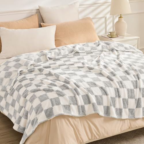 EMME Couverture Douillette Sherpa, Plaid Couverture Polaire, 200 x 230 cm, Plaid Couverture Duveteux, Chaude, Douce, Couverture Canapé, Couverture de Jeté, Gris Clair&Blanc