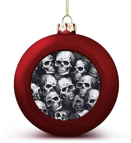 SKTNBM Weihnachtsbaumschmuck, hängende Kugeln, Totenkopf-Muster, Weihnachtskugeln für Weihnachtsbaum, Hochzeit, Party, Dekoration, 2 Stück