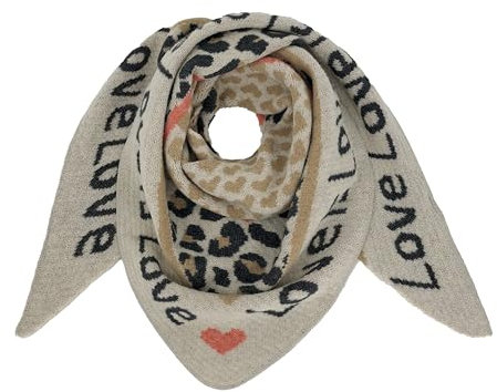 irisaa Schal Damen dreieck, weich Strickschal mit Herz LOVE Muster, dreieckstuch Winter Halstuch für Frauen Mädchen, Lang Kuschelig 180 * 50cm, Schal Farben 2020:Beige Khaki