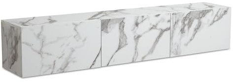Wohnling Mueble bajo colgante con aspecto de mármol, color blanco, 160 x 30 x 30 cm, mueble de TV de diseño moderno con puertas abatibles, mueble de TV para colgar