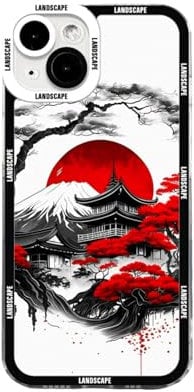 Case Compatible with iPhone 13 Mini,Soft TPU Sun Mountain Building Landscape Aesthetic Art Design Drop-resistant Protective Cover Compatible with iPhone 13 Mini for Men Women