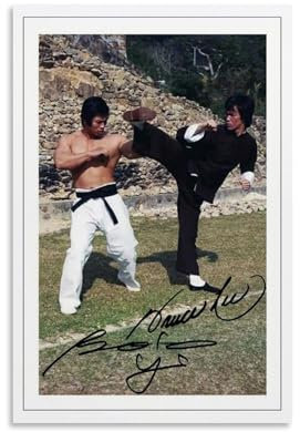 DONGFANX BOLO YEUNG & BRUCE LEE Signed Poster Dekorative Malerei Leinwand Wandkunst Wohnzimmer Poster Schlafzimmer Malerei,Wandkunst Bilddruck Moderne Familienzimmer Dekor 12x18inch(30x45cm)
