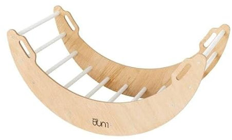 Kletterbogen Holzwippe mit Kissen Kinder Baby Klettergerüst Schaukelstuhl Indoor Bogenwippe Holzbogen Moon weiß