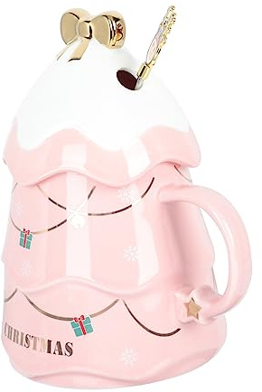 PRETYZOOM Unique Christmas Water Cup Ceramic Mug with Lid Stirrer Stylish Present