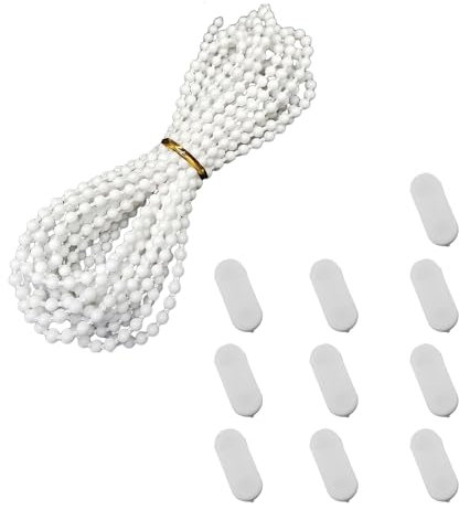 Cordoncino per tende a rullo da 10 metri, bianco, catena con perline in plastica con 10 connettori, corda per persiane