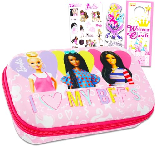 Barbie Trousse de voyage pour filles – Ensemble avec trousse de toilette pour cosmétiques, bijoux, plus d'autocollants, marque-pages et plus encore | Sac de voyage Barbie pour adolescentes