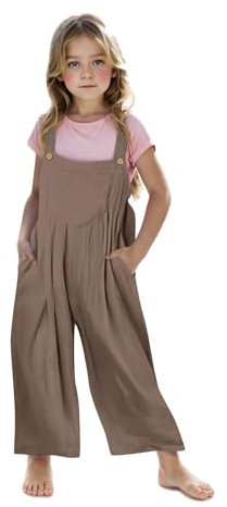 Overalls For Children 11 Years Wide Leg Jumpsuit Girls Overalls With Pockets Sleeveless Kid Bib Dungaree Cheeseclothes Thin Coffee Overalls For Children Activewear Jumpsuit 11 Years Coffee Jumpsuit