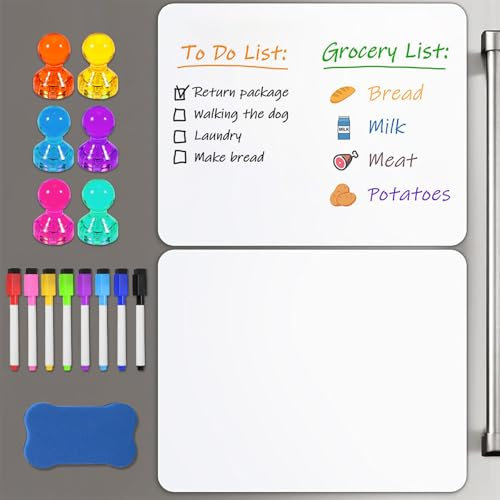 2 Stück A4 Magnettafel Kühlschrank - Abwischbare DIY Magnetisches Whiteboard, Flexibler Magnetfolie Weiß mit 4 Markers 1 Radierer für Familie Menü Wochenplaner, Einkaufsliste, Kinder Graffiti
