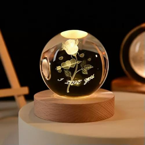Sistema Solare Luminoso Sfera di Cristallo Artificiale Lampada Notturna al Quarzo Palla-1PC-8cm+6cm Base della Lampada USB-Love Rose