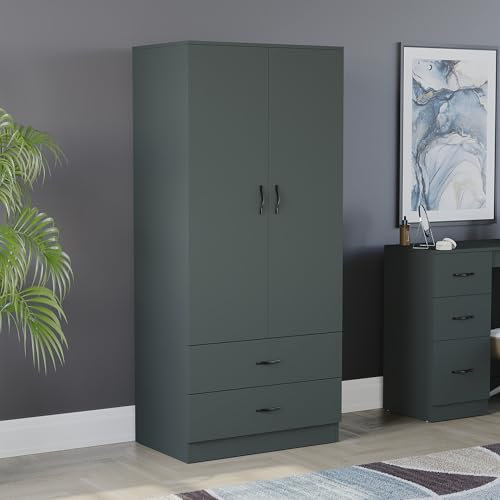 Vida Designs Riano Wardrobe, With Shelf & Hanging Rail Bedroom Storage Furniture (Jasper Green, 2 Door & 2 Drawer)
