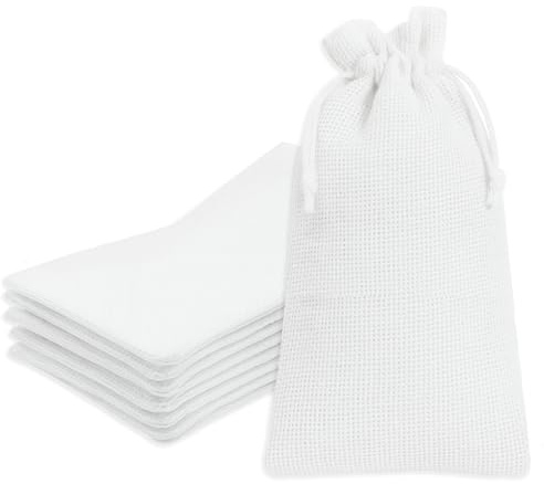 Mandala Crafts 9X12 Inch White Burlap Drawstring Gift Bags for Favors - 20 Large Linen Sacks Gift Pouches for Candy, Coffee, Jewelry, Wedding, and Party Supplies