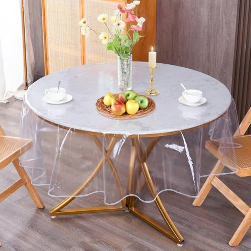 Durchsichtige Tischdecke Round, Tischfolie Transparent PVC Durchsichtige Tischschutz Folie Abwaschbar für Outdoor Garten Tischfolie, Schutzfolie für Möbel Tischschutzfolie Runden-180cm
