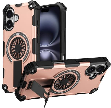 HAMEXLN Custodia Magnetica per iPhone 16 PRO Max/16 Pro/16 Plus/16, Militare Antiurto Protezione Cover con Cavalletto Ultrasottile Copertura,Rosa,16