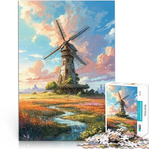 1000 Piece Jigsaws for Adults Windmill in a flower field Challenging Game Gifts 26x38cm Birthday Gift for 14+