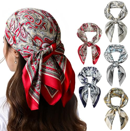 AOOSA Bandana, Große Quadratische Schals für Damen | Grafikdruck Seidentuch, Elegantes Satin Kopftuch für geeignet Haartuch Halstuch Haarschmuck Taschentuch, Geschenk für Damen