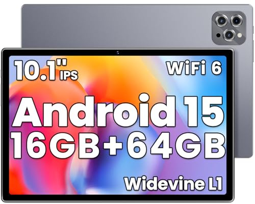 Android Tablet, 2025 Tablet 10.1 inch Android 15 Tablets, 16GB+64GB+1TB Expansion Octa-Core Processor, 6000mAh Battery, Widevine L1, 1280 * 800 IPS, 5G/2.4G WiFi 6, 2MP+8MP, Bluetooth 5.0 (Grey)
