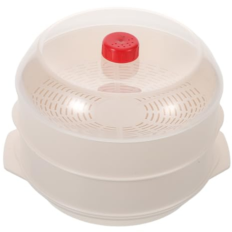 Vaporera de Verduras para Microondas de 2 Niveles, Plástico Beige