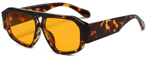 YAMEIZE Retro Pilot Sonnenbrille für Damen 70er Jahre Doppelbrücke Sonnenbrille Vintage Quadratischer Rahmen Klobige Schattierungen Brille UV400