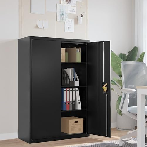 Mokuyary Aktenschrank Schwarz 90x40x140 cm Stahl Büroschrank mit abschließbare Tür und 3 Einlegeböden, Lagerschrank Büromöbel Aufbewahrungsschrank für Wohnzimmer, Büro